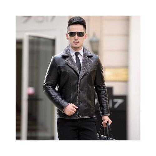 New Quality High 100% Wool Fur Fauxt Leather Jacket Men Warm Short Motorcycle Biker Jackets Plus Size 4XL LX1486 s