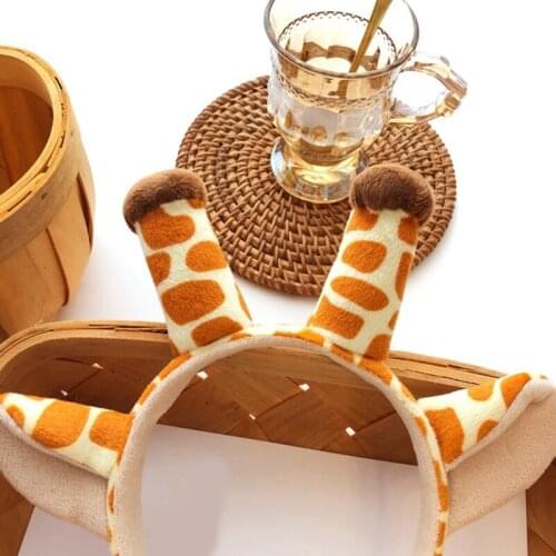 Plush Giraffe Ears and Horns Headband Funny Animal Cosplay Theme Party Hair Hoop 449F