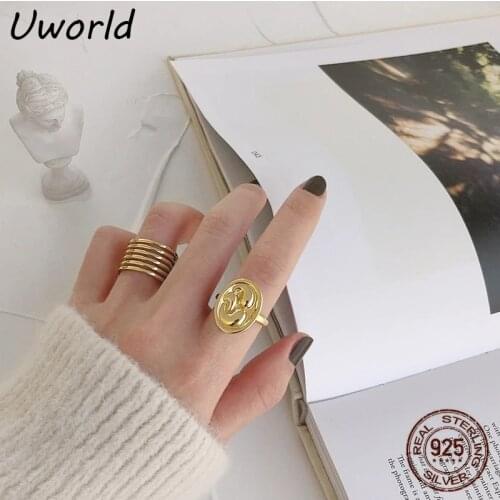 Oval Coin Silver Oper Rings 18K Gold Plated 925 Sterling Silver Finger Ring Simple Irregular Womens Finger Ring