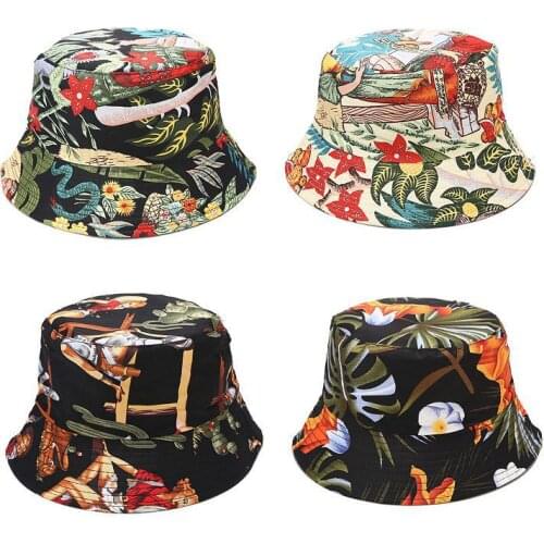 New Women Print Double Sided Beach Summer Autumn Winter Bucket Hat Foldable Sun Hat Cap Hip Hop Fishing Cap Outdoor Hat Gift