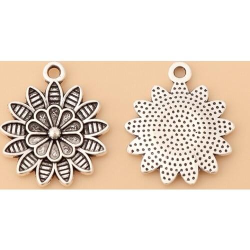 50pcs/Lot Tibetan Silver Sunflower Daisy Flower Charms Pendants for DIY Necklace Earring Bracelet Jewelry Making 22x19mm
