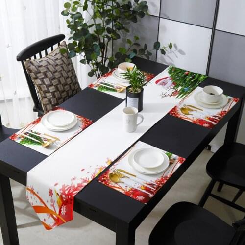 Christmas Decoration Gift Santa Claus Table Runner Holiday Kitchen Dining Table Runners Place Mats Set for Home Party Decor