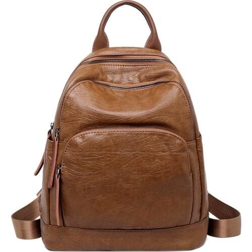 Vintage Women Backpack School Bags for Teenagers Girls Brand Designer Soft PU Leather Backpacks Female Student SchoolBag