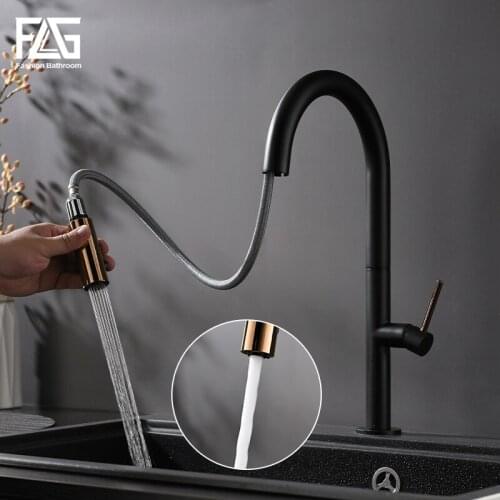 FLG Kitchen Faucets Single Handle Swivel 360 Rotation Black White Gold Cold and Hot Water Cozinha Torneira Kitchen Mixer Tap1074