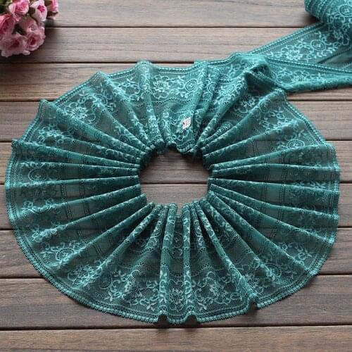 18cm wide 2 yds/lot, 2 color Dark green Handmade Hair Decoration Wide Elastic Stretch Lace Trim wedding dress skirt lace trim
