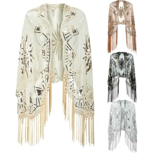 Tassel sequin evening dress creative party evening dress shawl mesh shortcover Up Dress Accessory