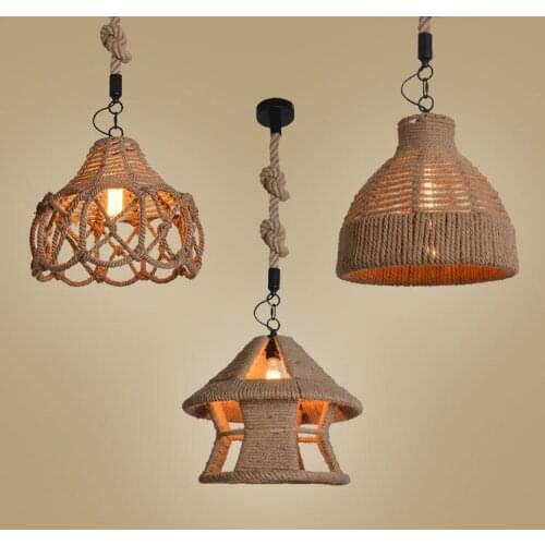 Vintage Hemp Rope Pendant Light LED Edison Bulb Lamp Loft Industrial For Living Room abajour American rustic living room