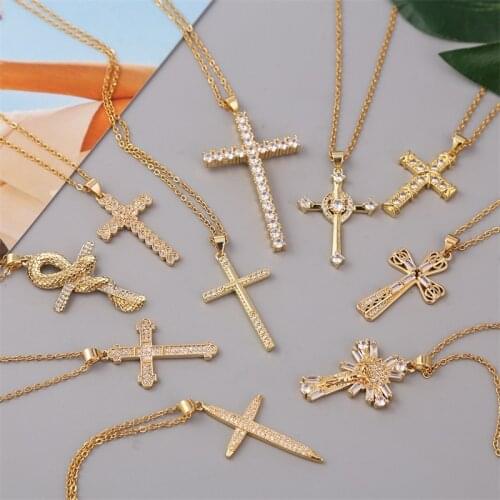 High Quality AAA Cubic Zirconia CZ Zircon Copper Metal Cross Necklaces & Pendants For Women Stainless Steel Gold Chain Necklace
