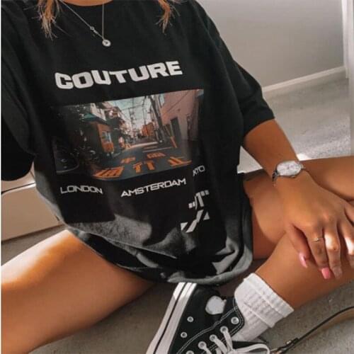 Woman Cloth Summer New Half-sleeved Plus Size Oversized T-shirts Hip-hop Street Letter Printing Harajuku Vintage Y2k Tops Tees