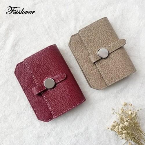 FSISLOVER Short Genuine Leather Womens Wallet Female Purses Coin Purse Card Holder Wallets Female Pu Leather Clutch Money Bag
