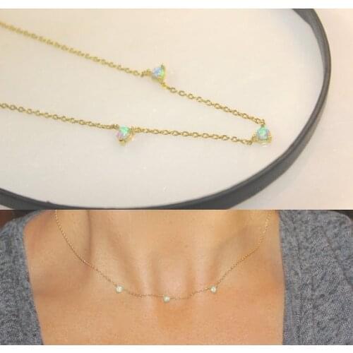 Simple choker chain necklace three pcs opal bead link chain fashion women simple necklace