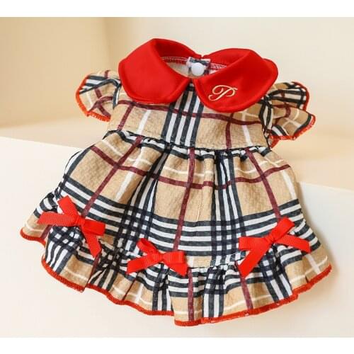 Winter Pet Dog Cat Clothes Dress Cotton Classic Check Skirt Cute Princess Dress Warm Tutu Clothing For Small Dogs Pet Apparel