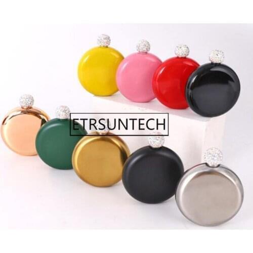 100pcs 5 oz Hip Flasks with Rhinestone Lid Stainless Steel Mini Wine Liquor Container Travel Whiskey Bottle