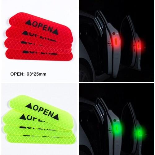 4pcs Car OPEN Reflective Tape Warning Mark Reflective Open Notice Bicycle Accessories Exterior Car Door Stickers