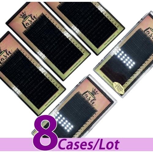 8pcs/lot Hot selling 16 lines soft faux mink eyelash c/d volume individual lashes low price matte black korean lash extension