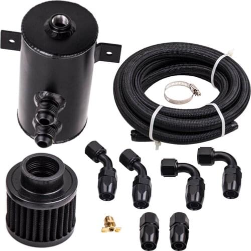 Aluminium Baffled Engine Oil Catch Can 0.75L 2 Ports + 3M AN10 Hose Fitting Kit