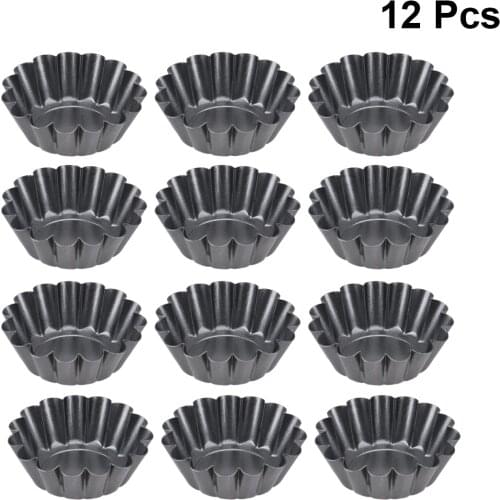 12pcs non-stick tart pan Carbon Steel Mini egg Tart Pans Reusable Cupcake mold flower cup cake mold Muffin Baking Cup Mold