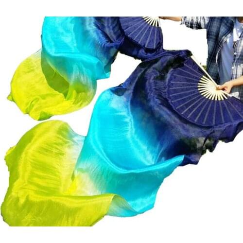 1 Pair( 1L+1R) 1.2m 1.8m Long Belly Dance Bamboo Fan Veils Grdient Color Wholesale