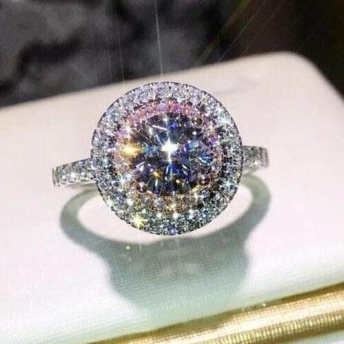 Shine Round Cubic Zirconia Rings For Women Full Rhinestones Charms Wedding Engagement Valentines Gift Promise Couple Rings