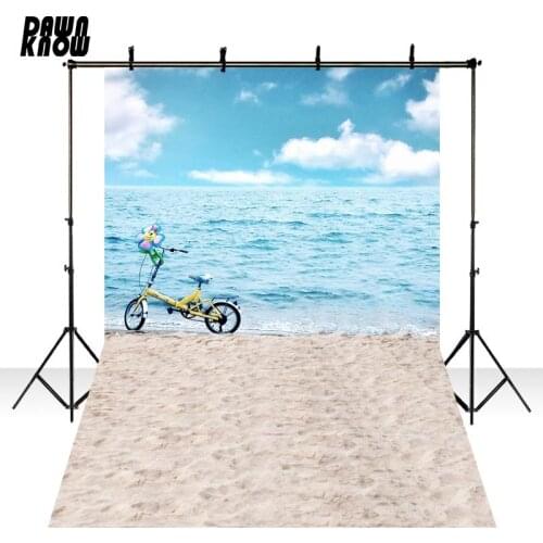 DAWNKNOW Blue Sky Photography Background Sand Seaside Photocall Polyester Children Backdrops For Wedding Photo Studio lv2454