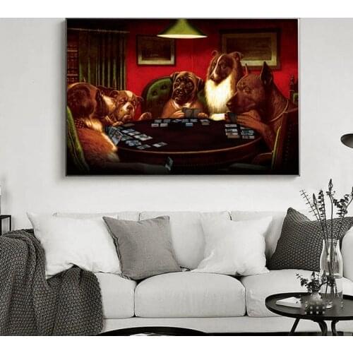 Dogs Playing Poker Funny Cool Pet Dog Pug In Casino Art Canvas Painting Poster and Print Wall Art Picture Living Room Home Decor