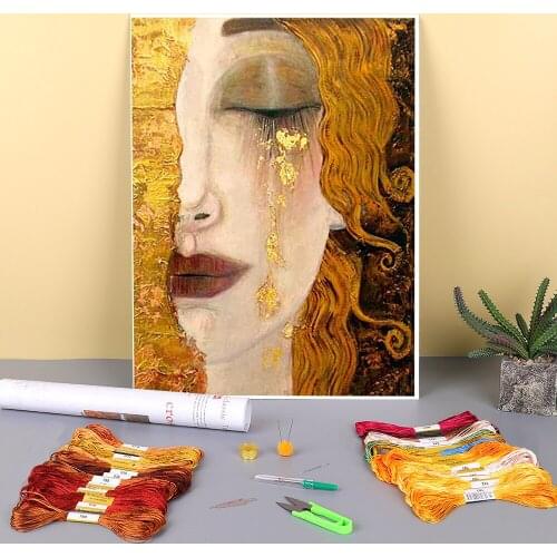 Klimt Printed Water-Soluble Canvas 11CT Cross-Stitch Set DIY Embroidery DMC Threads Sewing work Hobby Handicraft Sales