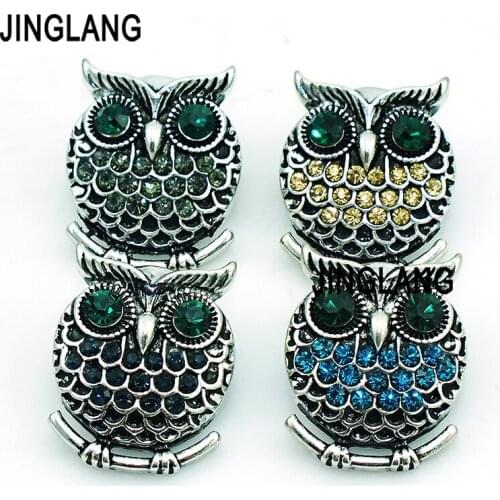 Fashion 4 Color Rhinestone Owl Alloy Clasps Ginger 18mm Snap Buttons DIY Interchangeable Jewelry Accessories