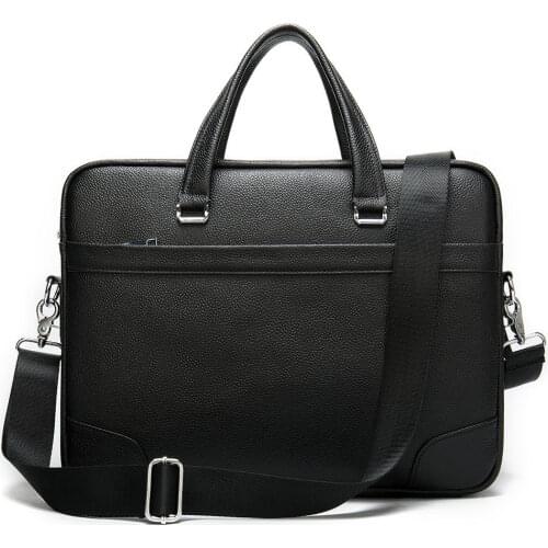 Fashion Casual Design Genuine Leather Mens Business Bags Briefcase Man Shoulder Crossbody Bags Large Capacity Travel Black