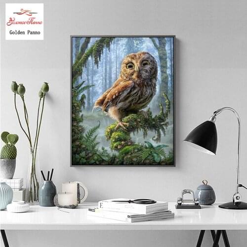 Golden Panno Cross stitch embroidery set owl animal tree 14CT cotton line drawing DIY needlework DMC home decoration
