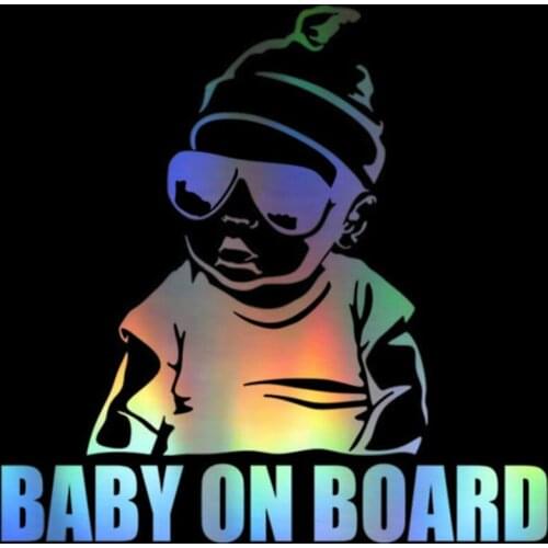 WaveHands 15.5*15.2cm Car Sticker Baby On Board Funny Decal Reflective Laser 3D Sticker Vinyl rcycle Car Styling Black Silver