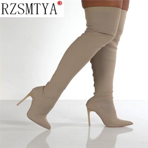 New Ultra Thin Metal Heel Platform Extreme High Heel Suede Leather Sexy Wonder Girls Nightclub Thigh High Boots