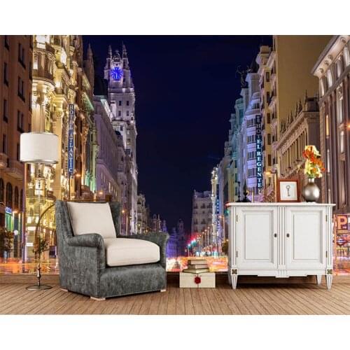 Papel de parede Spain Roads Street Night time City Building 3d wallpaper,living room sofa TV wall bedroom wall papers home decor