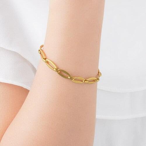 100% Stainless Steel Oval Chain Bracelet For Women Men Gold/Silver Color Metal Oval Link Chain Bracelets Pulseras Mujer