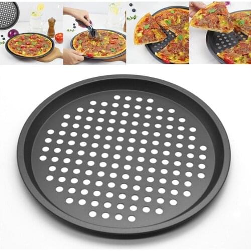 Perforated Round Pizza Baking Pan Kitchen Tray Non-stick Coating Serving Plate 24.5cm/26cm/28cm/32cm Diameter