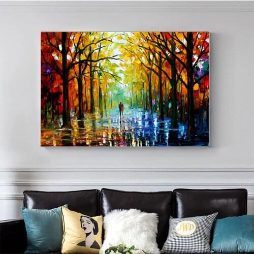 Landscape Painting Wall Art Painting Lover In The Rainy Light Road Canvas Painting Wall Pictures for Living Room Home Decoration