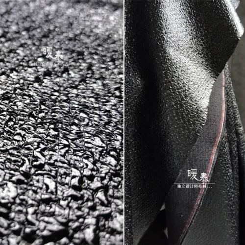 New Textured Pleated Fabric Black Imitation Leather DIY Patches Cosplay Jacket Locomotive Coat Bags Creative Designer Fabric