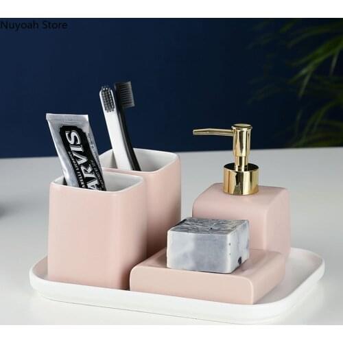 Pink Square Bathroom Accessories Bathroom Decoration Accessories Lotion Bottle Mouthwash Cup Toothbrush Holder Bathroom Kit