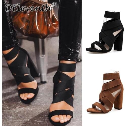Sexy Women Summer Open Toe Comfy Sandals Women Sandals Round Toe Stretch Fabric 10CM Thick High heels Elastic band women shoes
