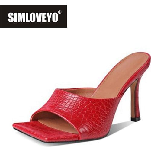 SIMLOVEYO New 2021 Women Sandals Open Toe 9cm High Thin Heels Crocodile Leather Slip-On Classic Sexy Big Size 34-43 B2481