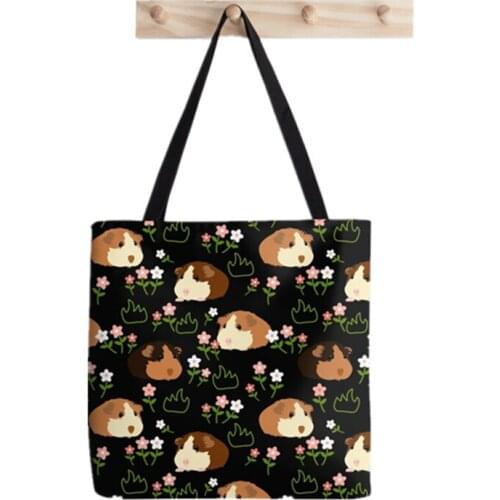 Guinea Pig and Flower Printed Shopper Bag Harajuku women Shopping Bag Canvas Shopper Bag girl handbag Tote Bag Shoulder Lady Bag