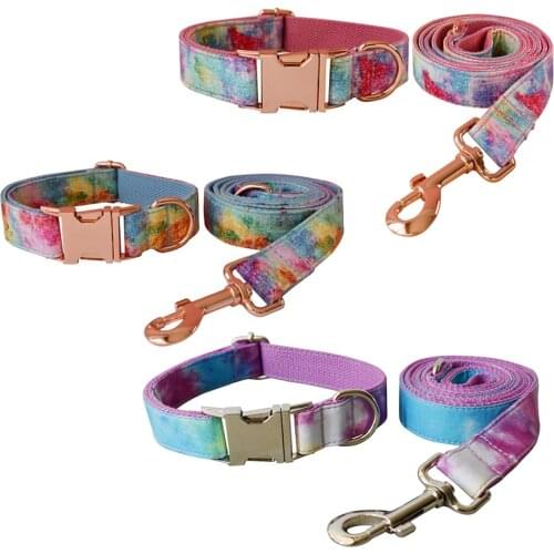Zharan Mixed color rendering Fashion Dog Collar Traction Rope Set Personalized Engraved Pet Name Pecial Dog Rope Leash