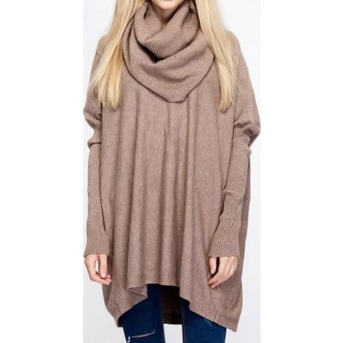 Khaki White Maiden Women Sweater Cardigan Casual Scarf Collar Ladies Solid Loose Female Clothing High Neck Pullover Blouse Tops