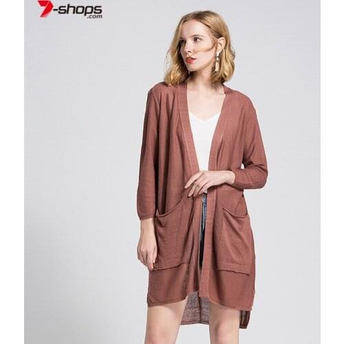 AECU Women Autumn Medium-long Cardigan Women Long Sleeve Loose Flax Knitting Elegant Pocket Outerwear Mujer Sweater Cape Top