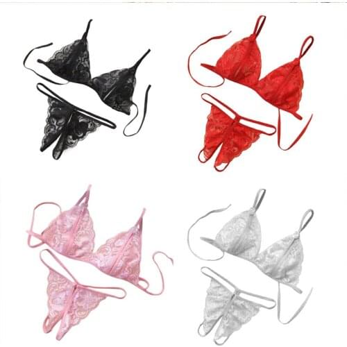Women Lingerie Underwear Set Sexy Lace Transparent Bra Crotch Lace G-String Suit