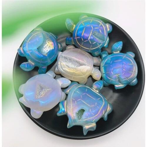 1PC Natural Agate Electroplate Hand Carved Multicolour Tortoise Polished Crystal Turtle Gifts Natural Stones and Minerals