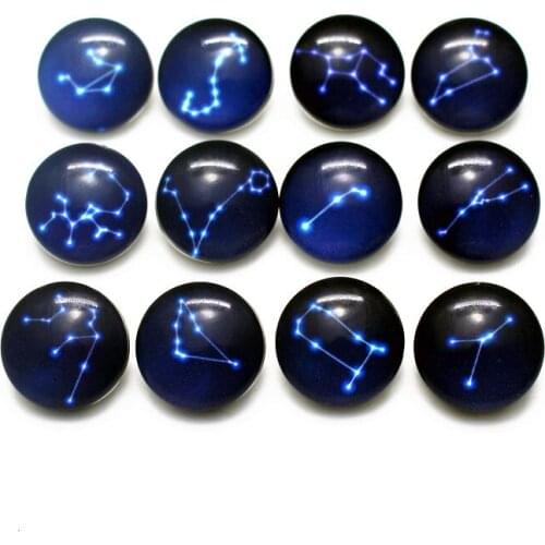 24pcs Mixs Simple 12 Constellations Pattern Snap Button Pirnt Glass Buttons Charms Fit 18mm DIY Snap Bracelet & Bangles Jewelry