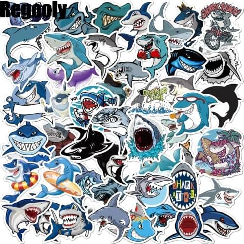 50pcs Shark ocean fishes Stickers decal scrapbooking diy pasters home decoration phone laptop waterproof cartoon accessories