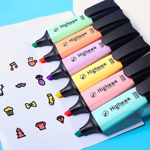 6 Macaroon Colors Mini Colorful Candy Color Highlighters Promotional Art Pastel Markers Fluorescent Pen Focus Marker Pens