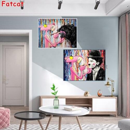 DIY 5D Diamond Painting Pink Leopard Animal Pop Cartoon Painting Full Drill Embroidery Graffitti Street Art Cross Stitch PP2310