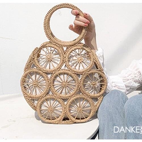 Brands Hollow Out Round Straw Bags Women Handbag Wicker Woven Rattan Women Shoulder Crossbody Bags Bali Beach Rattan Bag Purses